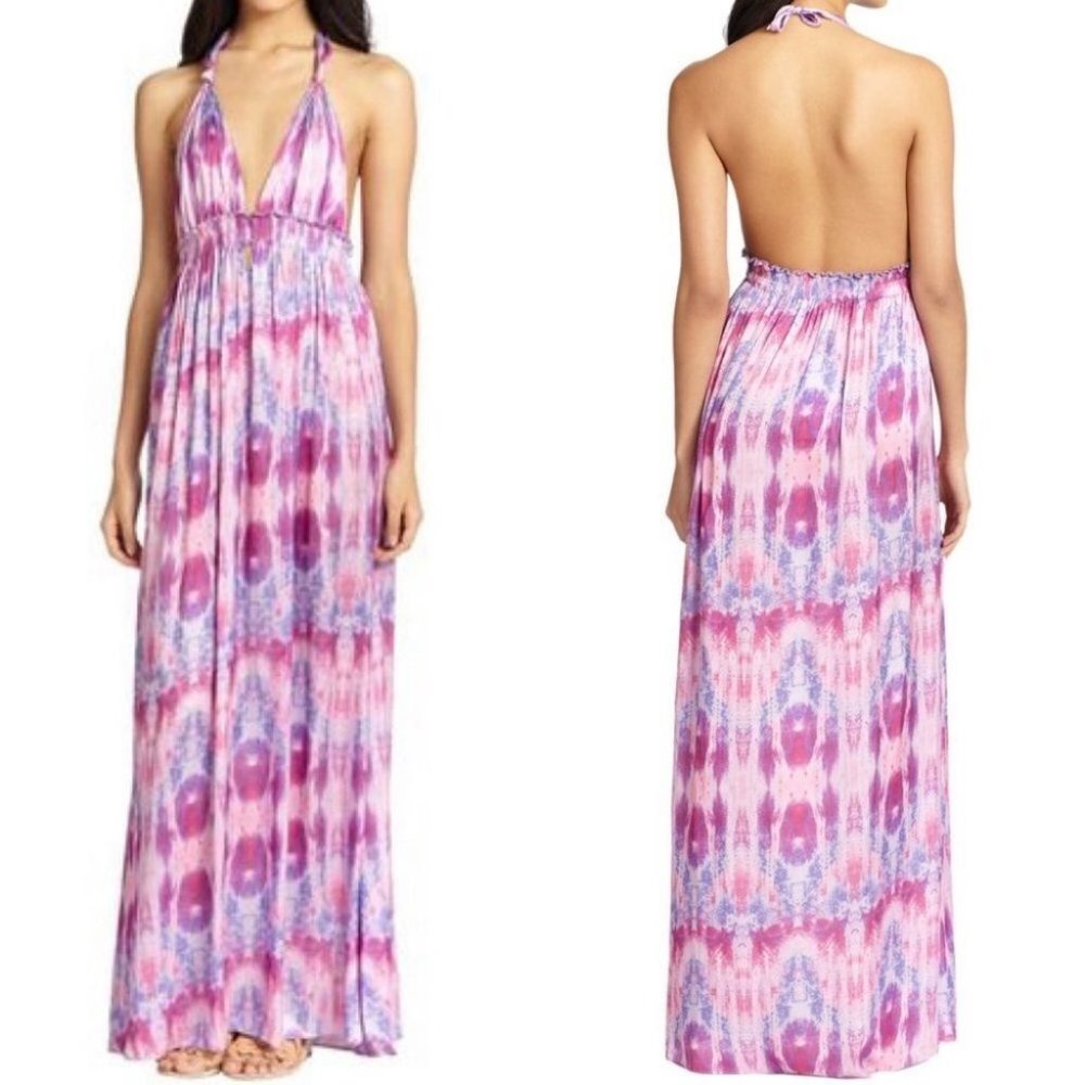 LoveShackFancy Tie Dye Maxi Dress Pink Purple Halter‎ Size 2 Jellyfish Bohemian